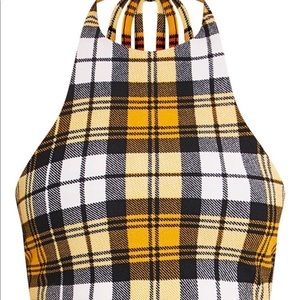 Pretty Little Thing Yellow Plaid Halter Crop Top